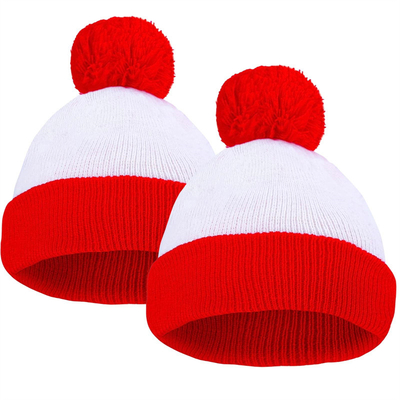 Halloween Beanie Rood en wit gestreepte hoed gebreide pom pom manchet cap voor vrouwen mannen kerstfeest accessoires