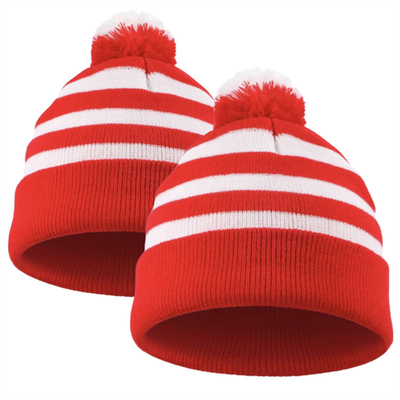 Halloween Beanie Rood en wit gestreepte hoed gebreide pom pom manchet cap voor vrouwen mannen kerstfeest accessoires
