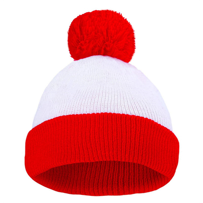 Halloween Beanie Rood en wit gestreepte hoed gebreide pom pom manchet cap voor vrouwen mannen kerstfeest accessoires