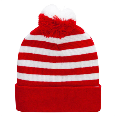 Halloween Beanie Rood en wit gestreepte hoed gebreide pom pom manchet cap voor vrouwen mannen kerstfeest accessoires