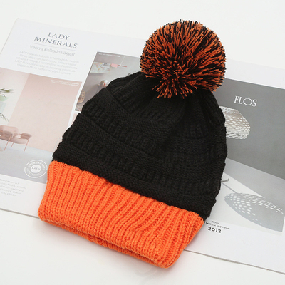Herfst-winter hoed matching gebreide bonnets Skully trendy warm met pompom bont pom pom voor vrouwen dubbele kleur mode bonnet