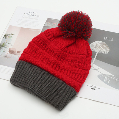 Herfst-winter hoed matching gebreide bonnets Skully trendy warm met pompom bont pom pom voor vrouwen dubbele kleur mode bonnet