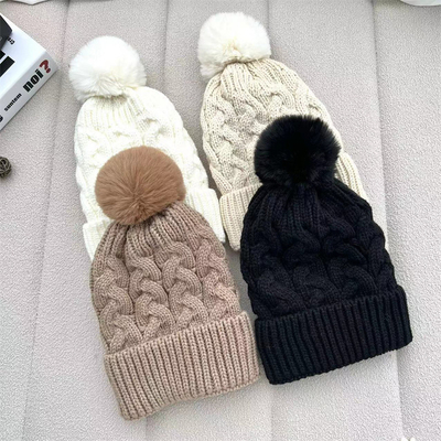 Custom Overall Print Hoedjes Winter Warm Fisherman Hoedje Rib Gebreide Katoen Pom Pom Hoed
