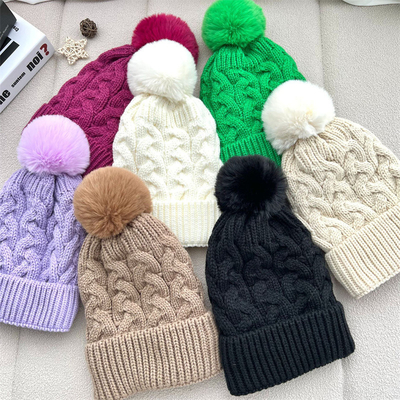 Custom Overall Print Hoedjes Winter Warm Fisherman Hoedje Rib Gebreide Katoen Pom Pom Hoed