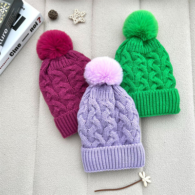 Custom Overall Print Hoedjes Winter Warm Fisherman Hoedje Rib Gebreide Katoen Pom Pom Hoed