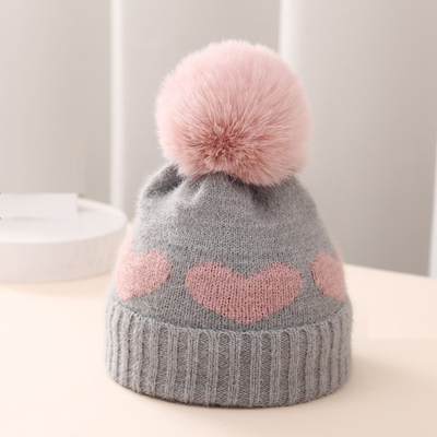 2024 Nieuwe Herfst Winter Baby gebreide hoeden Meisjes Acryl Bilayer Warm Kleuter Beanie Lief Hart Nieuwgeboren Hoed