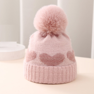 2024 Nieuwe Herfst Winter Baby gebreide hoeden Meisjes Acryl Bilayer Warm Kleuter Beanie Lief Hart Nieuwgeboren Hoed