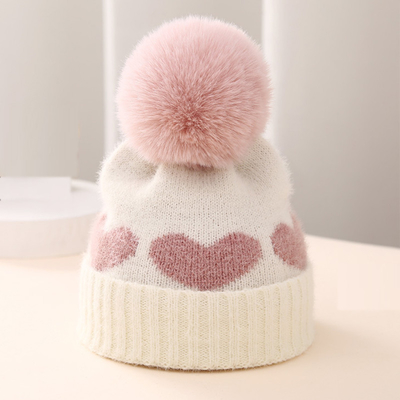2024 Nieuwe Herfst Winter Baby gebreide hoeden Meisjes Acryl Bilayer Warm Kleuter Beanie Lief Hart Nieuwgeboren Hoed