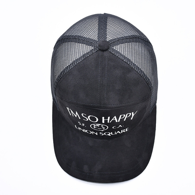 7 Panelen Zwart Suede Panelen Trucker Hoeden Hoogwaardige Mesh Cap Custom Rand Borduurwerk Velvet Trucker Hoeden Hoeden