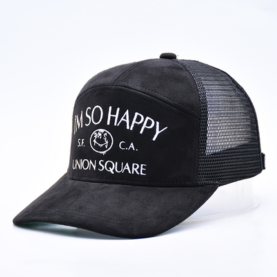 7 Panelen Zwart Suede Panelen Trucker Hoeden Hoogwaardige Mesh Cap Custom Rand Borduurwerk Velvet Trucker Hoeden Hoeden