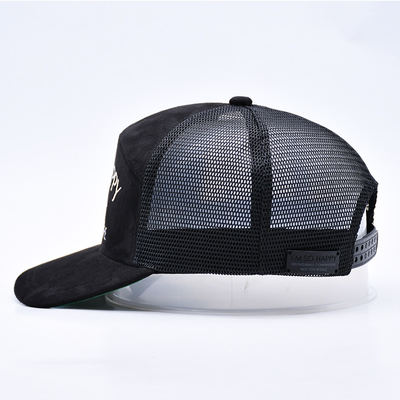 7 Panelen Zwart Suede Panelen Trucker Hoeden Hoogwaardige Mesh Cap Custom Rand Borduurwerk Velvet Trucker Hoeden Hoeden
