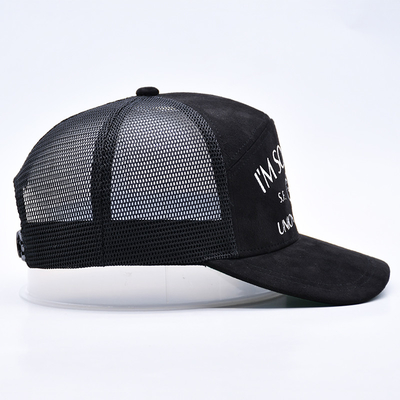 7 Panelen Zwart Suede Panelen Trucker Hoeden Hoogwaardige Mesh Cap Custom Rand Borduurwerk Velvet Trucker Hoeden Hoeden