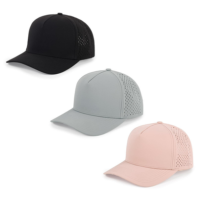 Groothandel 5 Panels Blauwe Baseball Cap Custom Laser Cut Hole Gorras Golf Waterdichte Polyester Sports Hoed