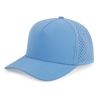 Groothandel 5 Panels Blauwe Baseball Cap Custom Laser Cut Hole Gorras Golf Waterdichte Polyester Sports Hoed