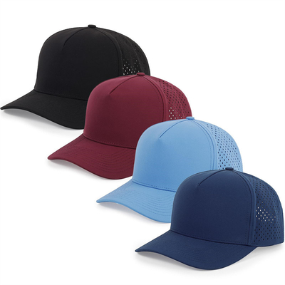Groothandel 5 Panels Blauwe Baseball Cap Custom Laser Cut Hole Gorras Golf Waterdichte Polyester Sports Hoed