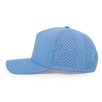 Groothandel 5 Panels Blauwe Baseball Cap Custom Laser Cut Hole Gorras Golf Waterdichte Polyester Sports Hoed