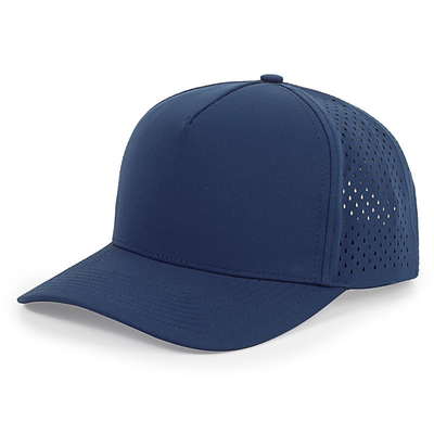 Groothandel 5 Panels Blauwe Baseball Cap Custom Laser Cut Hole Gorras Golf Waterdichte Polyester Sports Hoed