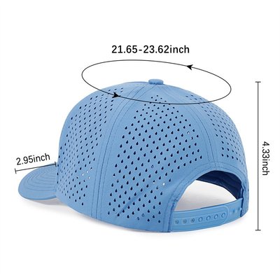 Groothandel 5 Panels Blauwe Baseball Cap Custom Laser Cut Hole Gorras Golf Waterdichte Polyester Sports Hoed