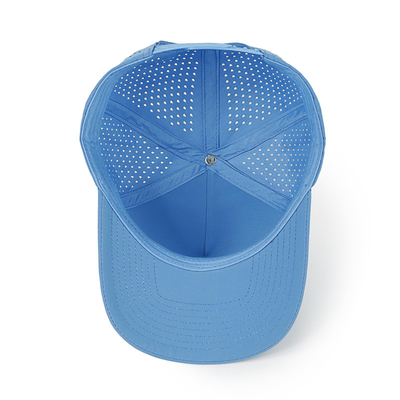 Groothandel 5 Panels Blauwe Baseball Cap Custom Laser Cut Hole Gorras Golf Waterdichte Polyester Sports Hoed