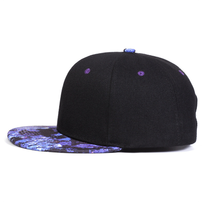 Hoogwaardige Sterrenhemel Print Snapback Hoed Custom Logo Design Flat Bill Hats 6 Panel Snapback Cap