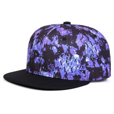 Hoogwaardige Sterrenhemel Print Snapback Hoed Custom Logo Design Flat Bill Hats 6 Panel Snapback Cap
