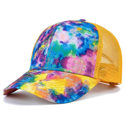 Custom Fashion Hip Hop 6 Panel Tie Dye Baseball Hoed Cap Hoog Kroon Onregelmatige Print Baseball Hoeden