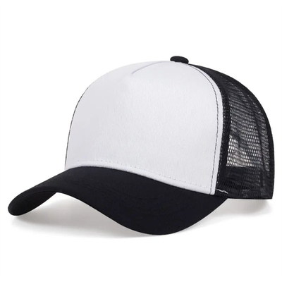 Op maat gemaakte hoge kwaliteit 5-paneel trucker hoeden groothandel gekruiste rand mesh trucker cap