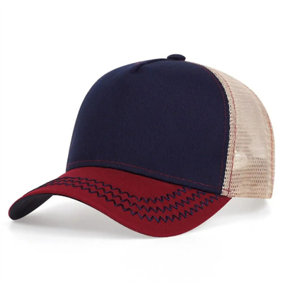 Op maat gemaakte hoge kwaliteit 5-paneel trucker hoeden groothandel gekruiste rand mesh trucker cap