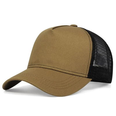 Op maat gemaakte hoge kwaliteit 5-paneel trucker hoeden groothandel gekruiste rand mesh trucker cap