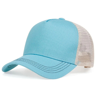 Op maat gemaakte hoge kwaliteit 5-paneel trucker hoeden groothandel gekruiste rand mesh trucker cap