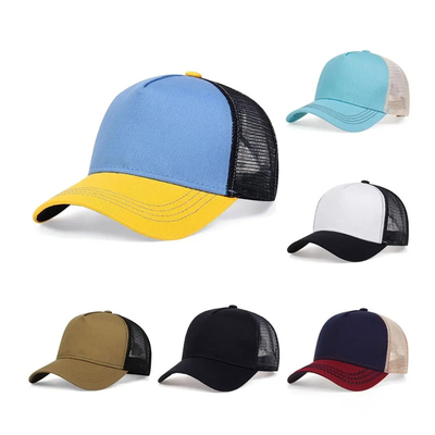 Op maat gemaakte hoge kwaliteit 5-paneel trucker hoeden groothandel gekruiste rand mesh trucker cap
