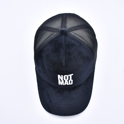 Hoog profiel geborduurde Suede Trucker Cap Custom Logo 5 Panel Mesh Trucker Hoed
