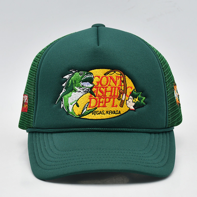 Op maat geborduurd 5 paneel schuim trucker caps hoge kwaliteit touw trucker cap met logo