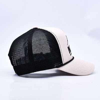 Hoog profiel 3D borduurwerk touw Trucker Hoed Custom Logo Mesh Back Trucker Cap