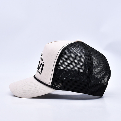 Hoog profiel 3D borduurwerk touw Trucker Hoed Custom Logo Mesh Back Trucker Cap