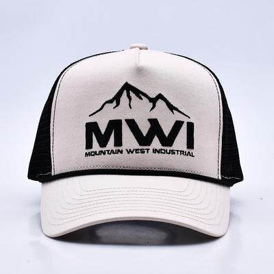 Hoog profiel 3D borduurwerk touw Trucker Hoed Custom Logo Mesh Back Trucker Cap