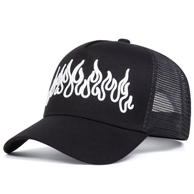 Flame Street Style Verstelbare Hip Hop Pet Geborduurde Snapback Gebogen Klep Trucker Mesh Sport Cap