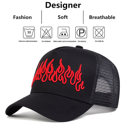 Flame Street Style Verstelbare Hip Hop Pet Geborduurde Snapback Gebogen Klep Trucker Mesh Sport Cap