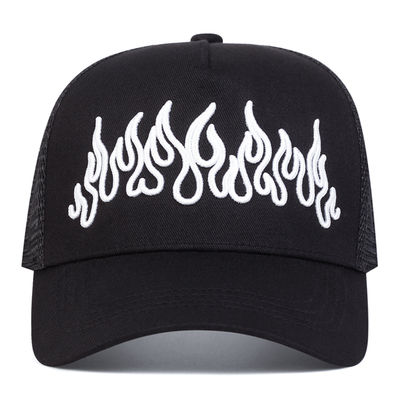 Flame Street Style Verstelbare Hip Hop Pet Geborduurde Snapback Gebogen Klep Trucker Mesh Sport Cap
