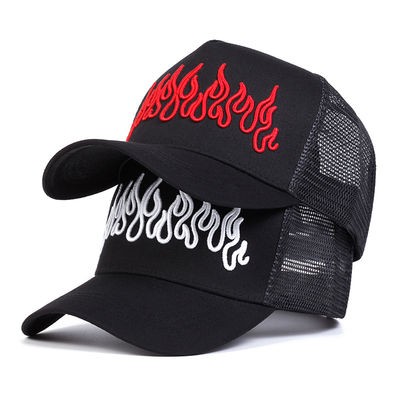 Flame Street Style Verstelbare Hip Hop Pet Geborduurde Snapback Gebogen Klep Trucker Mesh Sport Cap
