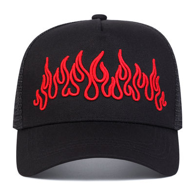 Flame Street Style Verstelbare Hip Hop Pet Geborduurde Snapback Gebogen Klep Trucker Mesh Sport Cap