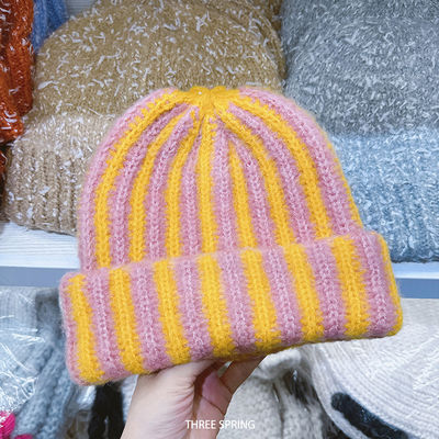 Wholesale High Quality Outdoor Female Wool Winter Warm Knit Beanie Custom Colorful Striped Pattern Beanie Cap for Women