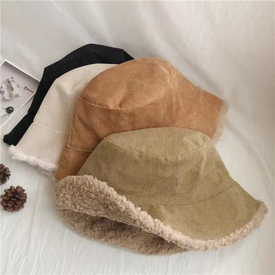 Custom Fall Winter New Fisherman's Corduroy Bucket Hat Custom Thickened Lamb Wool Japanese Fashion Warm Street Basin Hat Cap