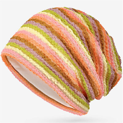 Op Maat Gemaakte Hoge Kwaliteit Dames Gestreepte Gebreide Mutsen Slouchy Stijl Skullies Sport Wintermuts Outdoor Zonder Manchet Beanie