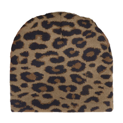 Aangepaste Logo Hoge Kwaliteit Heren Dames Acryl Winter Hoeden Cap Luipaardprint Patroon Gebreide Slouchy Mutsen
