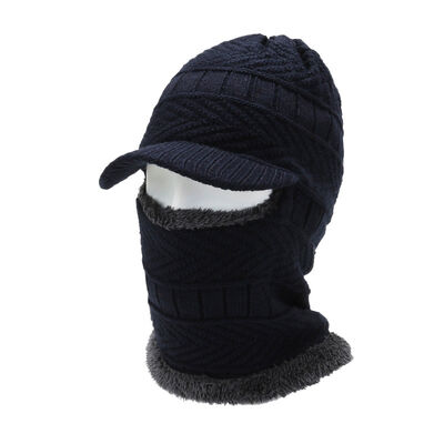 Men's Winter Wool Beanie Hat Windproof Knitted Pullover with Earflap Neck Cover Plaid Pattern Digital Printing for Travel