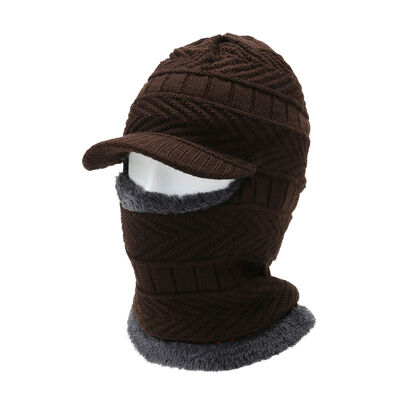Men's Winter Wool Beanie Hat Windproof Knitted Pullover with Earflap Neck Cover Plaid Pattern Digital Printing for Travel