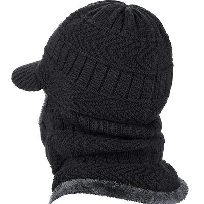 Men's Winter Wool Beanie Hat Windproof Knitted Pullover with Earflap Neck Cover Plaid Pattern Digital Printing for Travel