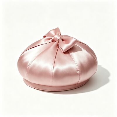Elegante roze satine baret hoed met stof 150 gram lichtgewicht en op maat gemaakt voor casual wear