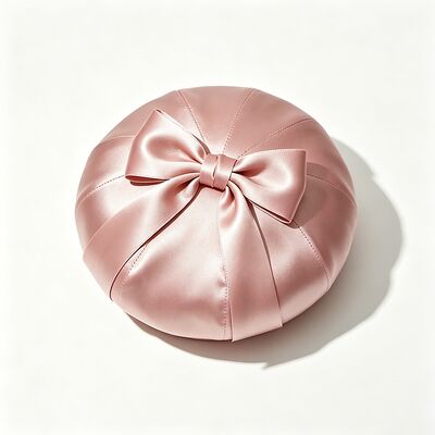 Elegante roze satine baret hoed met stof 150 gram lichtgewicht en op maat gemaakt voor casual wear